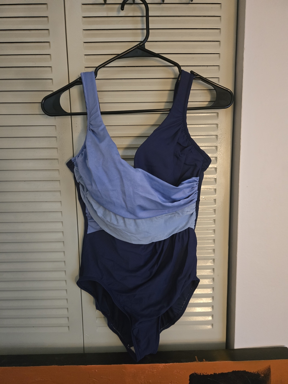 Two-Tone Navy and Light Blue One-Piece Swimsuit - Classic Fit